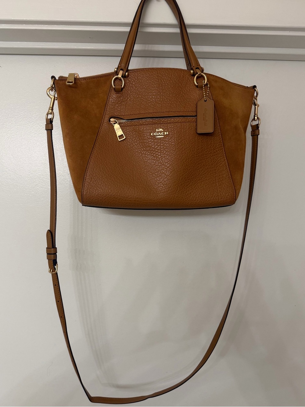 Coach Tan Leather & Suede Handbag with Removable Strap
